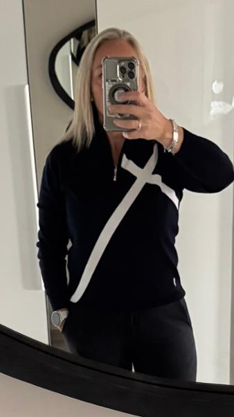 Ladies Zip Neck Saltire Cross Cotton Golf Sweater