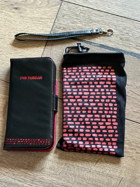 iPhone 14 Pro Max Leather Wallet Case in Unique Black Premium Leather with Red Detailing - Quad Protection