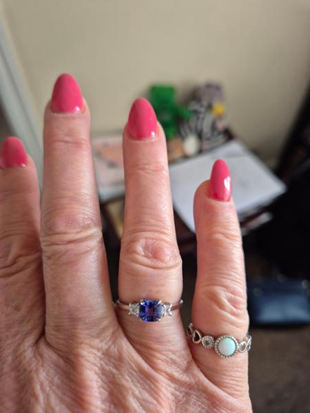 Size P to Q Asscher Cut AAA Tanzanite & White Zircon Platinum 950 Ring MTGW 1.02cts