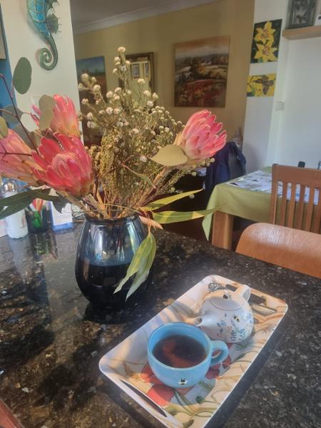 Cornflower Blue Floral Bee Ceramic Teapot and Mug Set