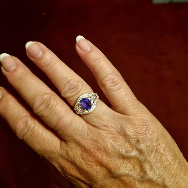 Size L to M Colour Change Fluorite & White Zircon Sterling Silver Ring ATGW 2.60cts