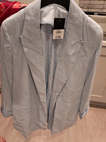 Womens Light Blue Relaxed Linen Blazer