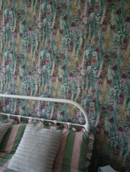 Delphinium Floral Forest Textured Vinyl Wallpaper Green / Pink Grandeco A74601
