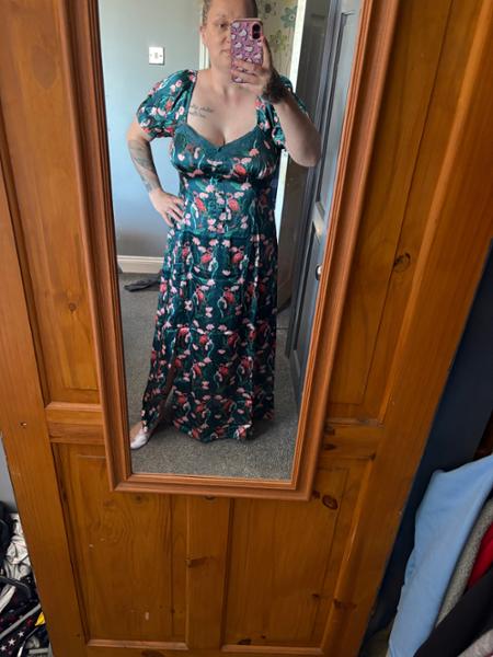 Their Nibs, Womens Satin Thirties Nightie Dark Teal Flamingo, XXL