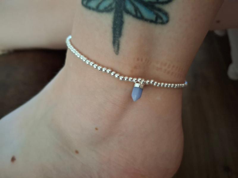Blue Agate Crystal Anklet in Silver Plating