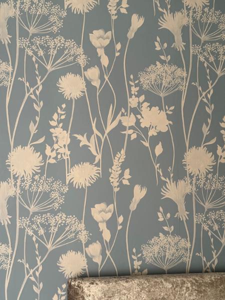 Catherine Lansfield Meadowsweet Floral Wallpaper Blue Muriva 165583