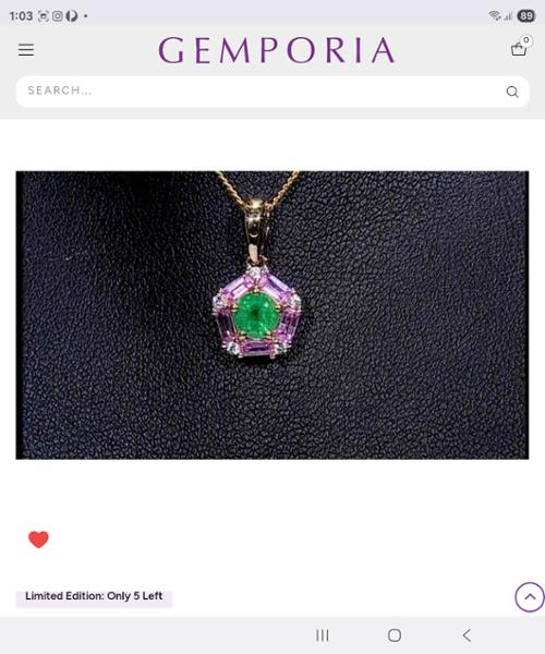 Zambian Emerald & Pink Sapphire 9K Gold Pendant ATGW 1.45cts