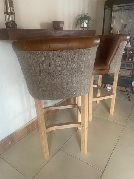 Parker Bar Stool - Fast Track - Brown Leather and Thorn Tweed - Loom Loft Furniture & Interiors