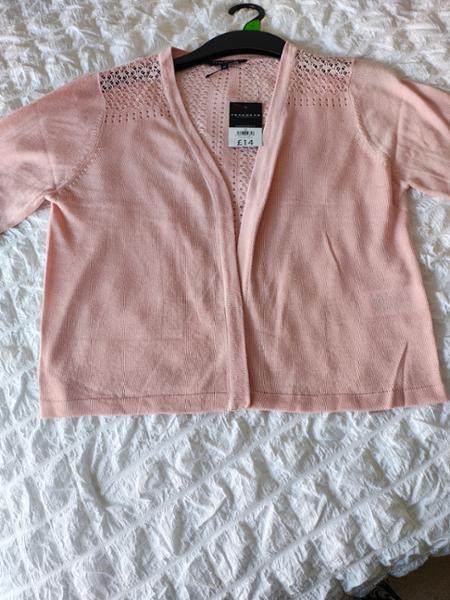 Womens Pink Crochet Knit Cardigan