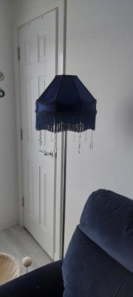 Traditional Victorian Empire Lampshade in Midnight Blue Velvet with Tassels