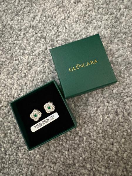 Diamond Emerald Sterling Silver Irish Celtic Stud Earrings Irish Made