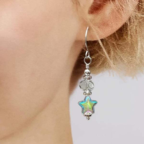 Iridescent Lucite Star Beads, Approx 10mm, 100pcs