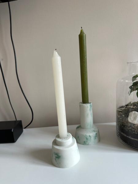 MADE.COM Set of 2 Marbled Teal Fitz Taper Candle Holders