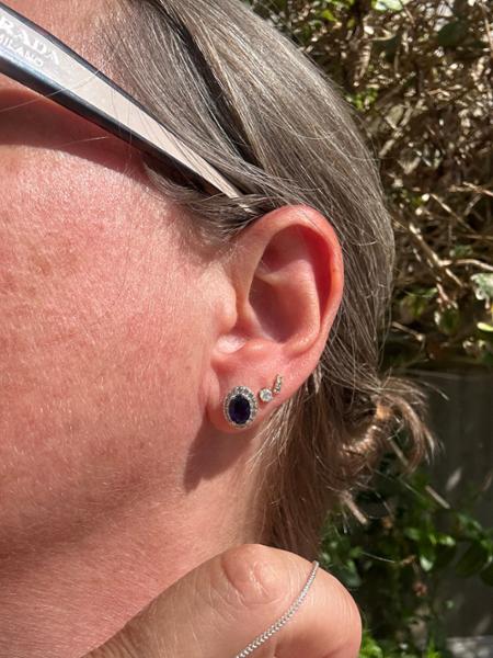 Madagascan Blue Sapphire & White Zircon Sterling Silver Earrings ATGW 2.65cts (F)