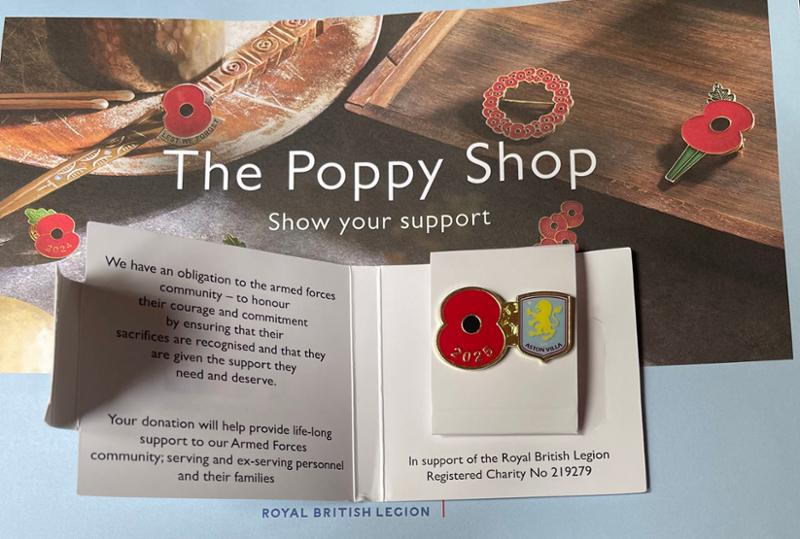 Aston Villa Poppy Football Pin 2025