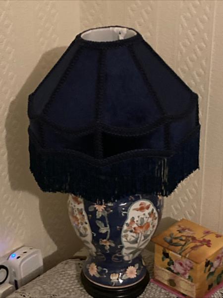 Traditional Victorian Empire Lampshade in Midnight Blue Velvet with Tassels