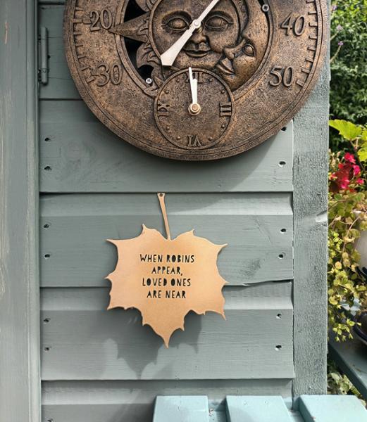 Hanging Metal Maple leaf, When Robins Appear Quote