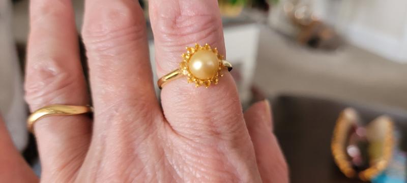 Size P to Q Golden Freshwater Cultured Pearl & Diamantina Citrine Gold Tone  Sterling Silver Ring (7mm)