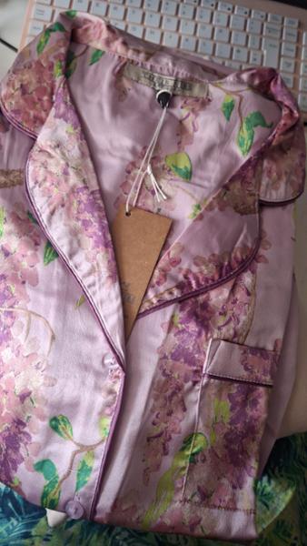 Womens Satin Traditional Pyjamas Lilac Wisteria