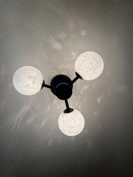 Designer Matte Black Ceiling Light with White Confetti Snowflake Glass Shades