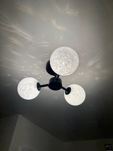 Designer Matte Black Ceiling Light with White Confetti Snowflake Glass Shades