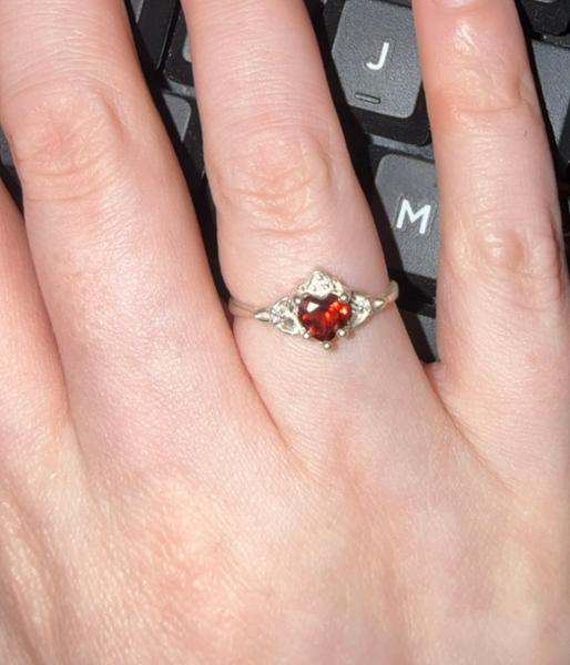 Silver Diamond Garnet Claddagh Celtic Trinity Knot Ring
