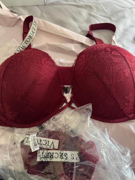 Victoria’s Secret - 38 C - Sangria Red Push Up Shine Strap Lace Bra