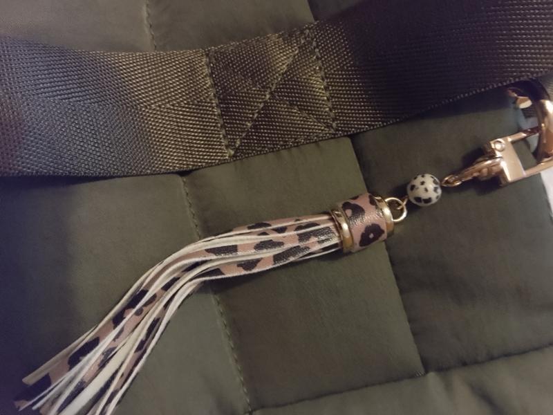 Kimbie Quilted Tote Bag with Dalmatian Jasper Bag Charm - Khaki