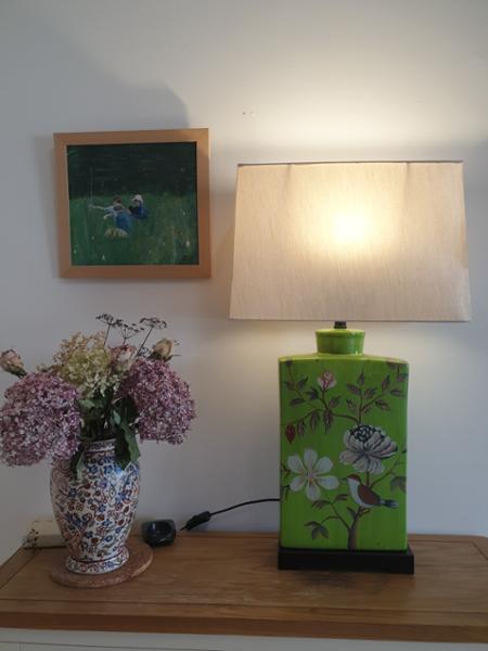 Olive Painted Floral & Bird Lamp
