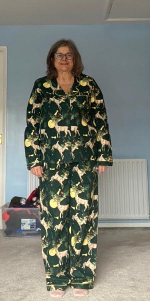 Womens Brushed Cotton Traditional Pyjamas Green Forest Reindeer
