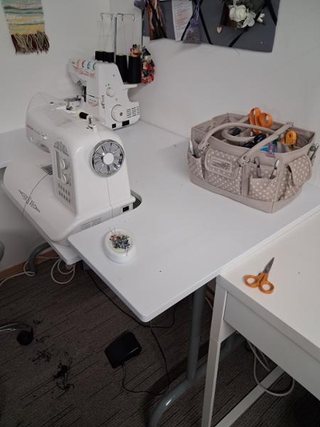 Sewing Online Folding Sewing Table, White Top with Silver Legs - Sewing Machine Table with Adjustable Platform. Folding Legs for Easy Storage and 