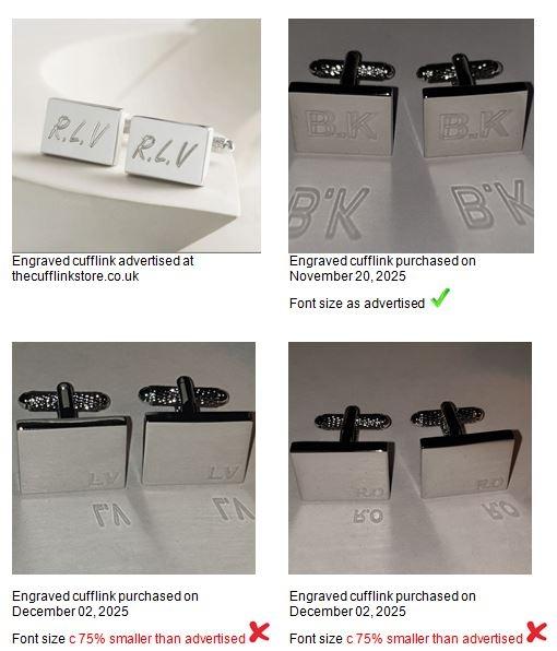 Engraved Initials on Cufflinks Significantly Smaller than Advertised