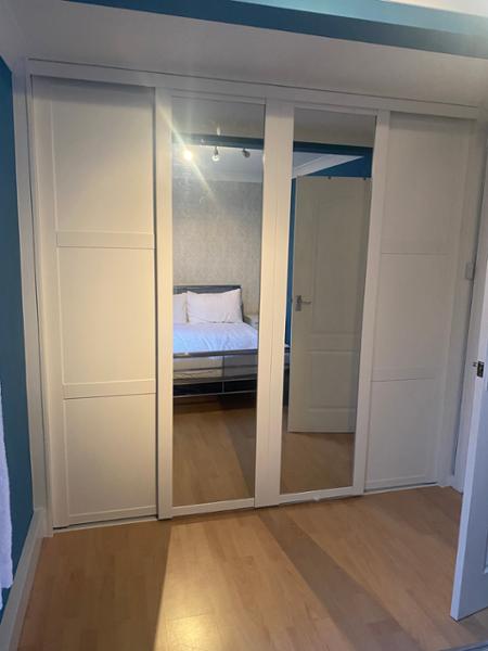 SpacePro WHITE SHAKER Sliding Wardrobe Door & Track Kits (All Sizes & Designs)