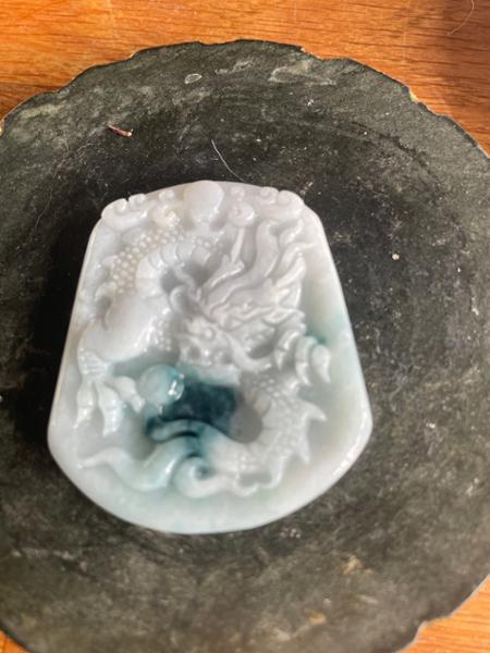 115cts Type A Green Jadeite Dragon Pendant, Approx 43x52mm