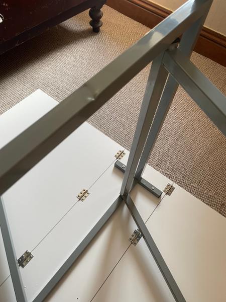 Sewing Online Quilting/Fabric Cutting Table, White Top with Silver Legs and Wheels - Folding Craft Table with Two Drop Leaves, Mobile, Compact and 