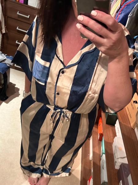 Womens Satin Oversize Pyjamas Navy Stripe