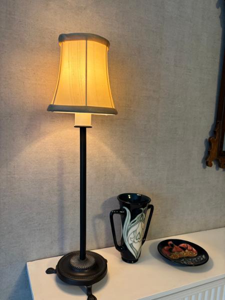 Dupion silk banded oval lampshade in honey