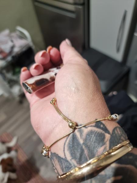Yellow Gold Vermeil Beaded Pearl Slider Bracelet - Yellow Gold Initial Disc