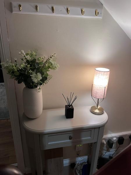 Sleek Antique Brass Metal Table Lamp with Cylindrical Linen Shade