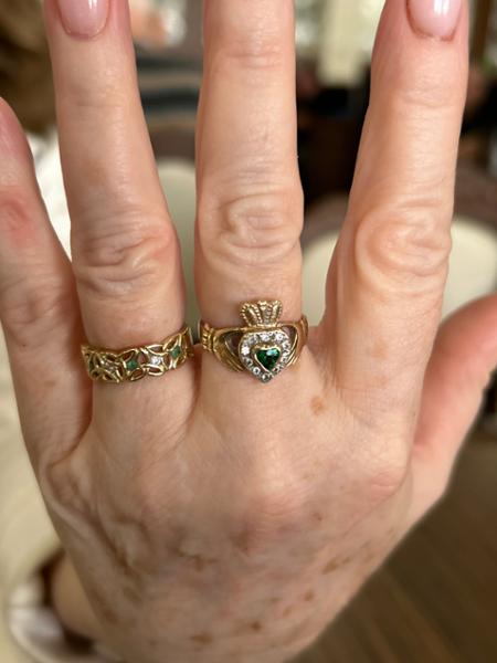 14k Gold Diamond & Emerald Trinity Knot Ring