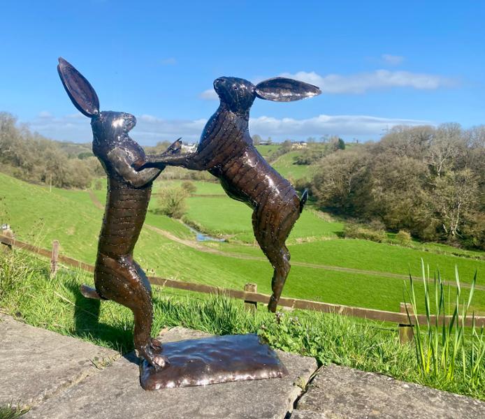 Large Boxing Hares Garden Sculpture