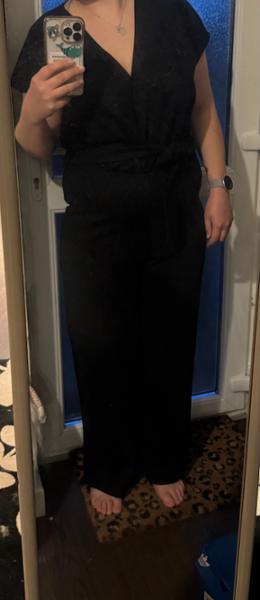 Womens Black Shimmer Wrap Front Jumpsuit