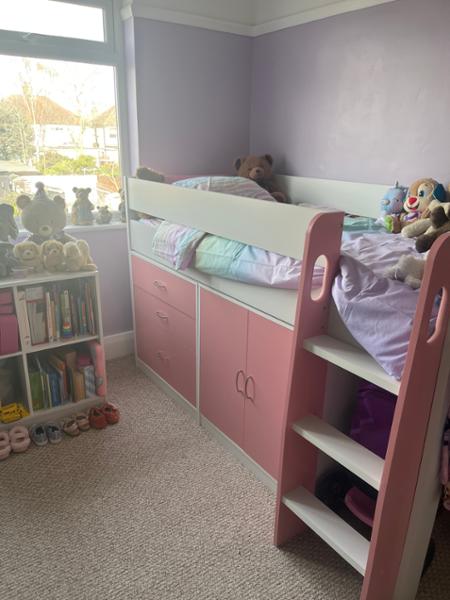 Lacy Pink & White Storage Mid Sleeper Bed  - 3ft Single