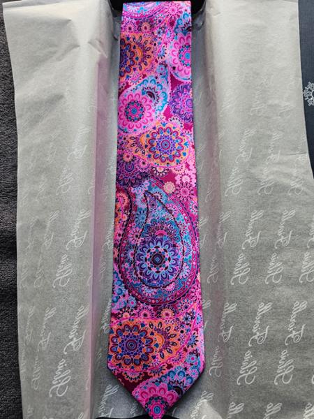 Mandala of The Sun and Moon Fuchsia Duchesse Silk Tie