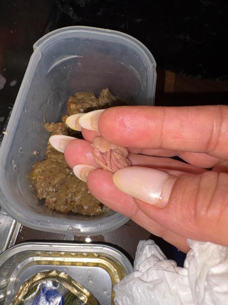 Found a pice of meat in white fish and hearing.