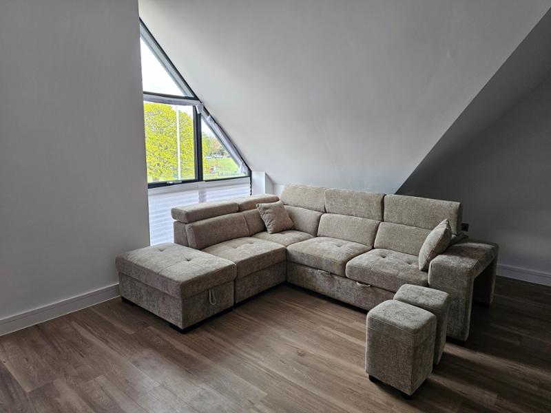 Beige Chenille Fabric 1C2 Corner Sofabed with Storage and Ottomans AMELIA