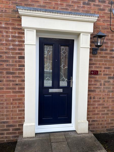 Front Solidor in Blue on White with brushed chrome letter plate & lever