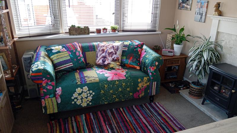 Fabric Green Patchwork 2 Seater Sofa AVICI SHOUT