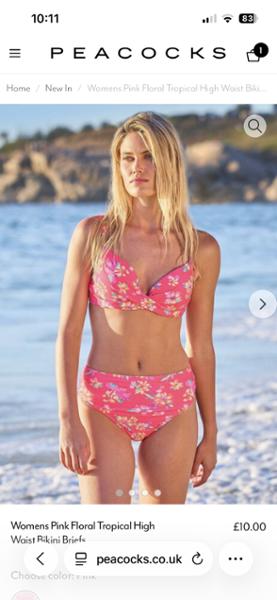 Womens Pink Floral Tropical High Waist Bikini Briefs