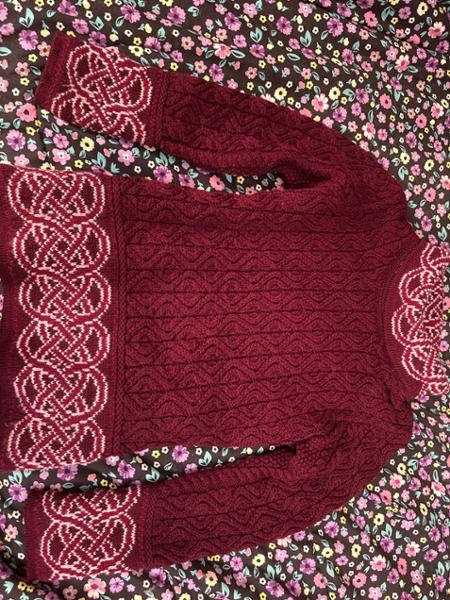 Jacquard Cowl Neck Irish Sweater Wine
